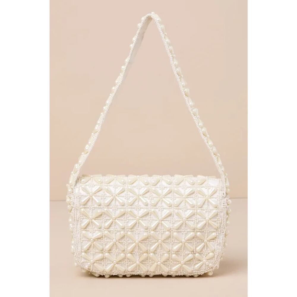 NWT Lulus Luxe Perception Ivory Pearl Beaded Mini Shoulder Bag - Picture 4 of 4